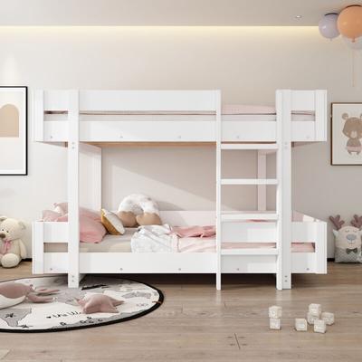 Kinder-Etagenbett, Doppelbett, mit Treppe, schlichtes Design, verstärktes Geländer, ohne Matratze, Image