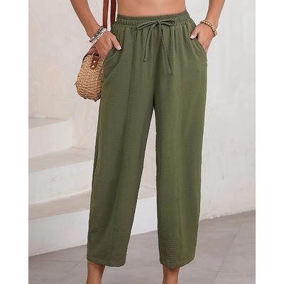 Women's Slacks Pants Trousers Fashion Streetwear Full Length Natural Plain Pocket Elastic Drawstring Design Outdoor Comfortable Outdoor Vacation Apricot Light Sky Blue Grey Navy Summer Regular Fit