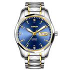 Guanqin Men Calendar Week Japanese Automatic Self-Wind Mechanical Wrist Watch Sapphire Crystal Business Waterproof Clock Man Vintage Luminous Tungsten Steel Wristwatch (Gold Blue)