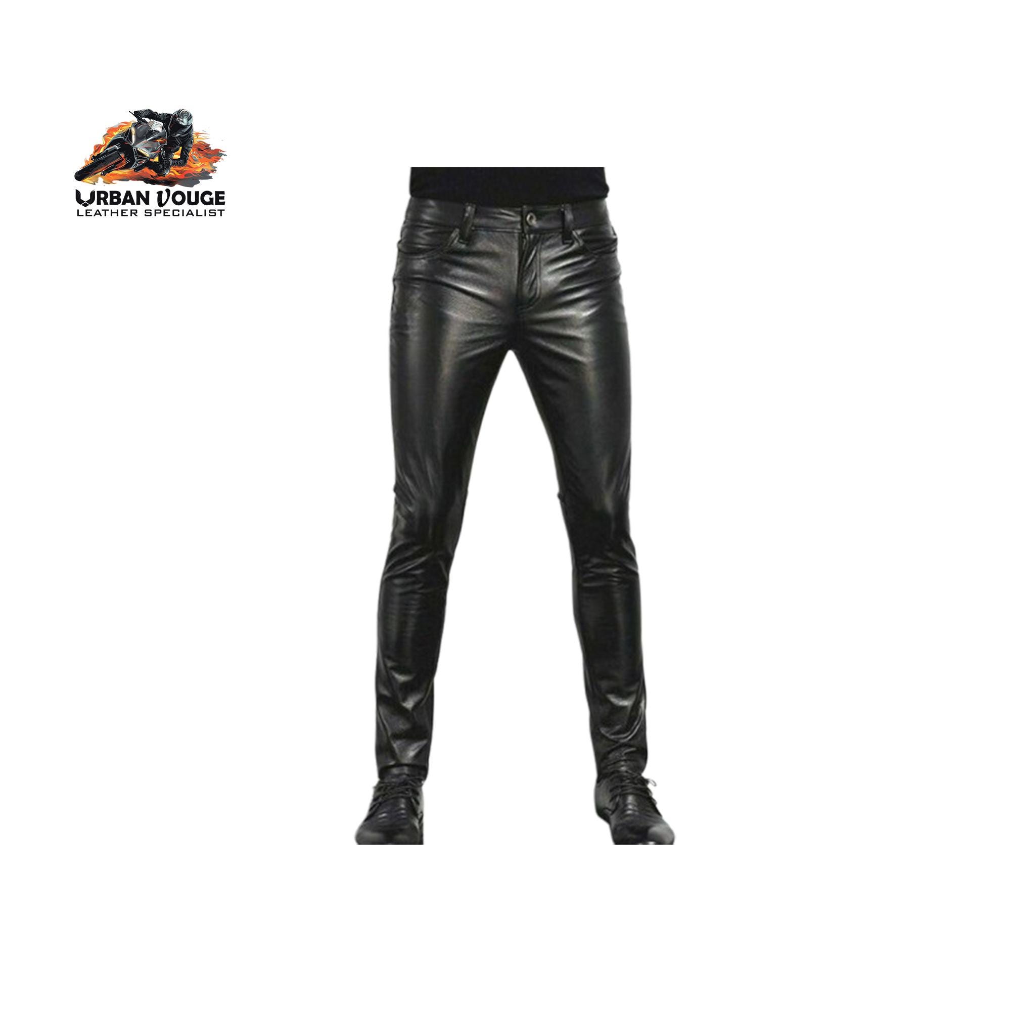 Pantaloni da uomo in pelle di pecora fatti a mano, pantaloni in vera pelle nera, jeans in pelle da uomo, pantaloni in pelle slim fit, regalo per lui