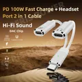 Splitter USB C 2 in 1 a doppio tipo USB C Adattatore audio jack per cuffie Cavo di ricarica rapido PD 100W per iPhone Samsung Huawei