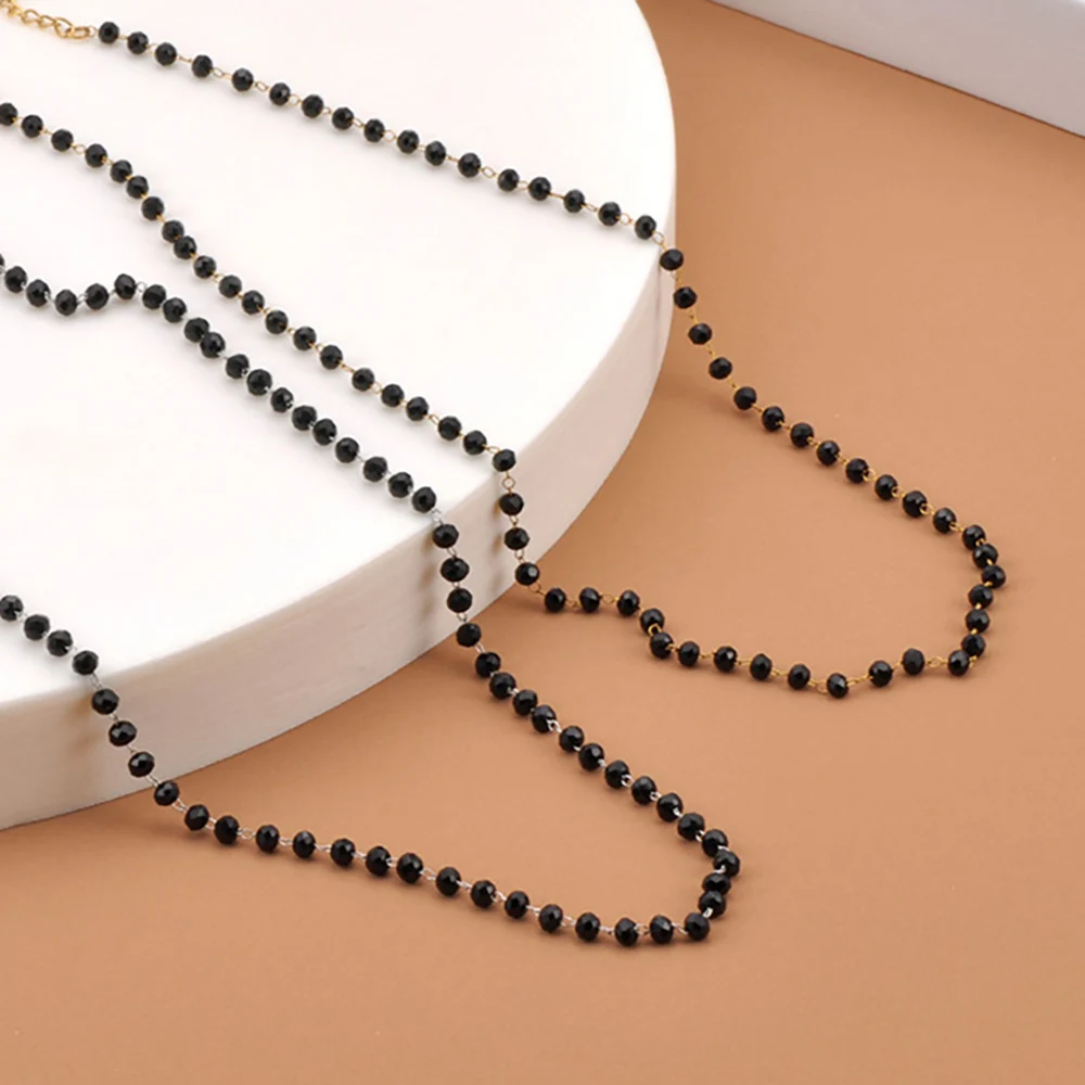 Lokaer Elegante collana girocollo con perline nere fatta a mano in acciaio inossidabile 316L 4mm perline di cristallo gioielli di moda regalo N25026