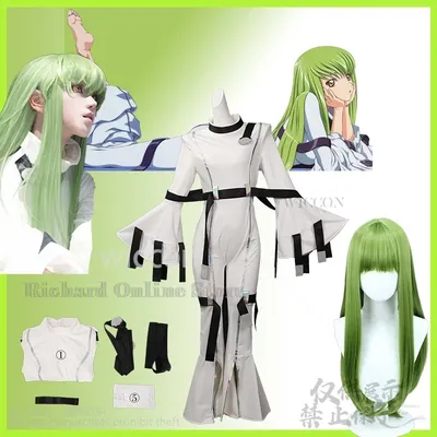 C.C Cosplay Kostüm Anime Code Lelouchh Geass Weiß Bodysuit Uniform Y2K Sexy Overall Grüne Perücken Image