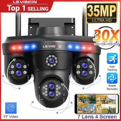 LS VISION 35 MP 10X Zoom WiFi IP Kamera 4 Bildschirme 7 Objektiv Outdoor Wireless PTZ Sicherheit Cam Auto Tracking CCTV Überwachungs Kamera