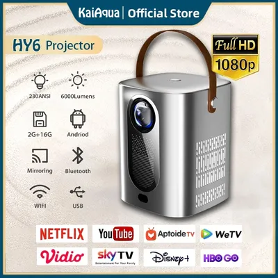 KaiAqua Android Smart Mini Projektor 300ANSI Lumen Tragbarer Projektor 4K mit WIFI Bluetooth 1080P Image