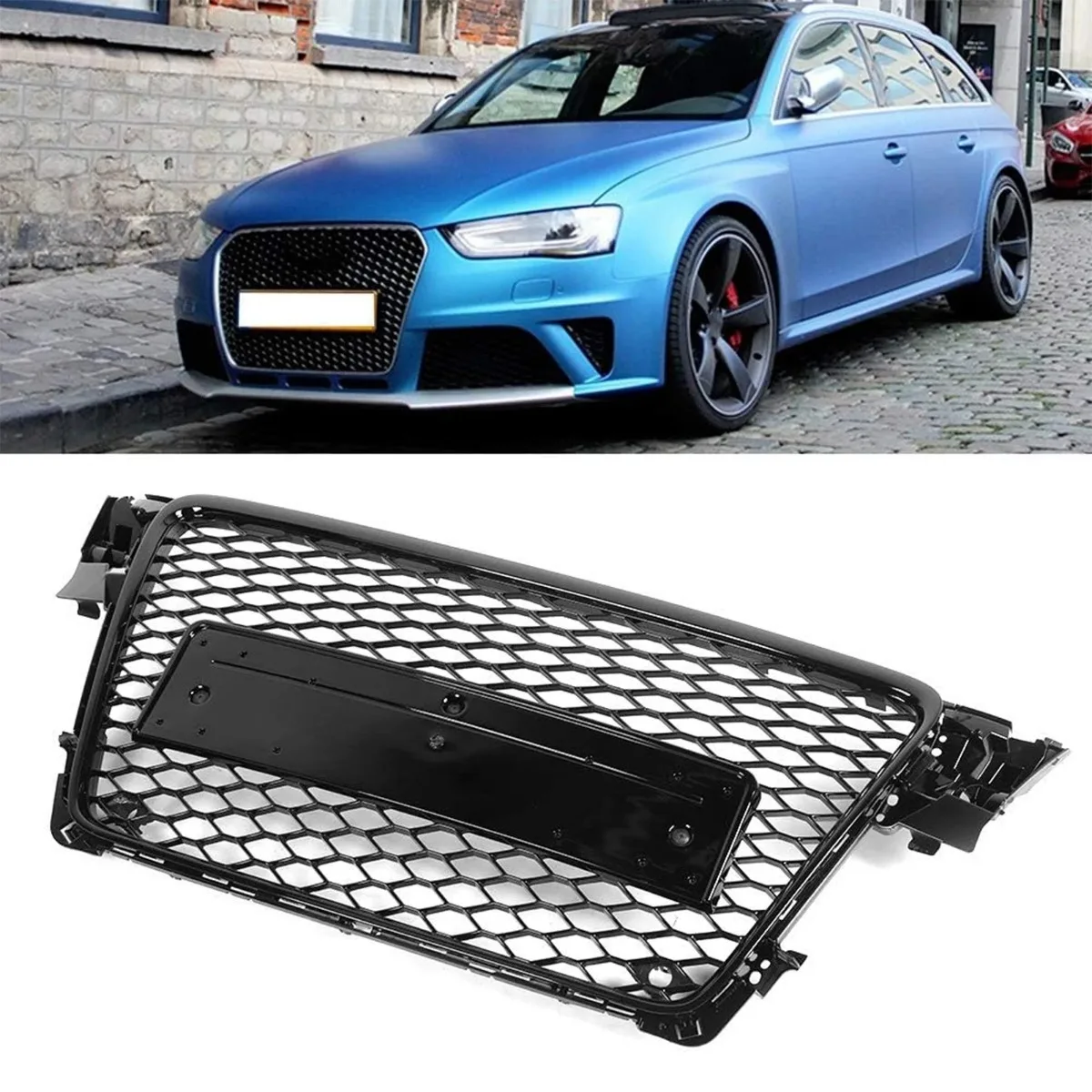 Frontstoßstange Honeycomb Mesh Grille für Audi A4 B8 8T S4 2008-2012 glänzend schwarz Frontstoßstangengrill Upgrade RS4 Style Grill Cover Image
