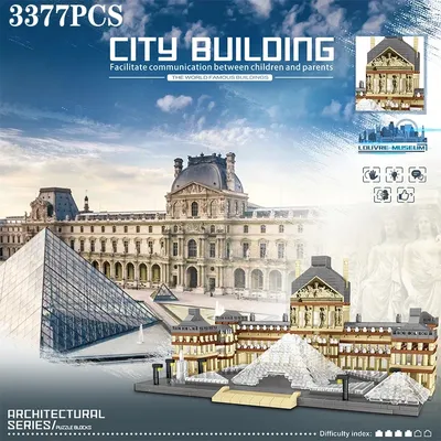 3377PCS Louvre Modell Bausteine Weltberühmte Anziehung Architektur Modell Ziegel STEM Spielzeug Image