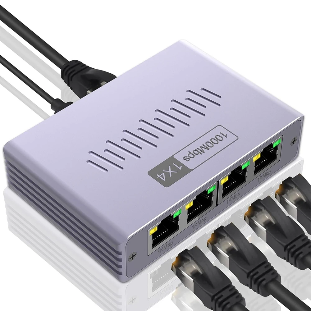 Gigabit Ethernet Splitter 1 bis 2/3/4 Gigabit RJ45 LAN Netzwerkverlängerung 1000 Mbit/s mit Typ-C-Stromkabel für Cat8/7/6/5e/5 Kabel Image