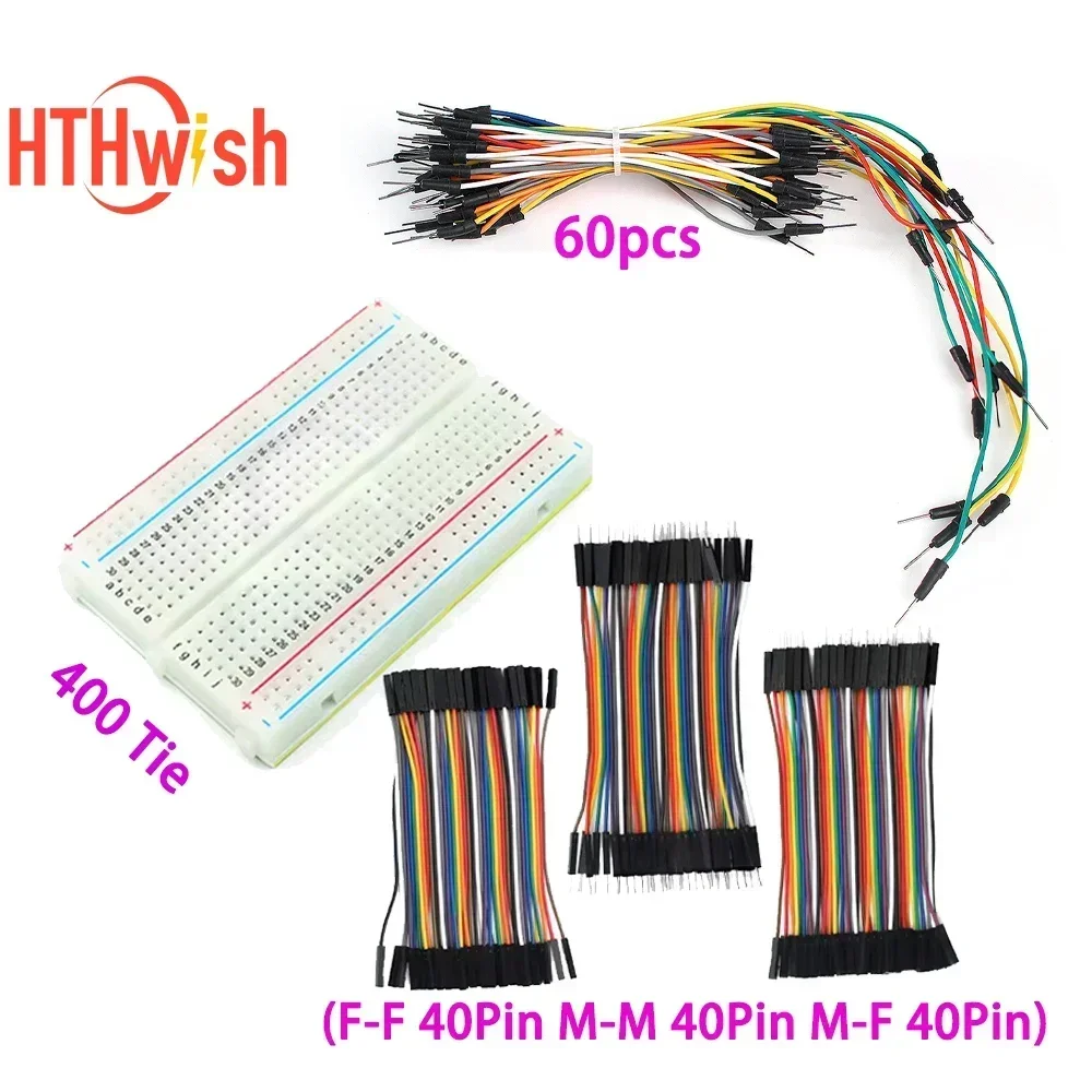 400-Punkt-Breadboard-Kit, Dupont-Kabel, Überbrückungsdraht, 10 cm, 40-poliges Kabel, Stecker auf Stecker, Stecker auf Buchse, Buchse auf Buchse, Schaltungstests Image