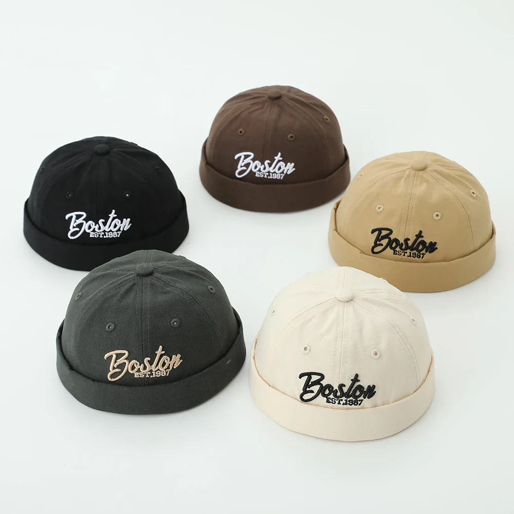 Einfarbig Baby Dome Melone Kappe Brief Stickerei Kinder Baumwolle Brimless Hut Casual Jungen Mädchen Hip Hop Docker Caps