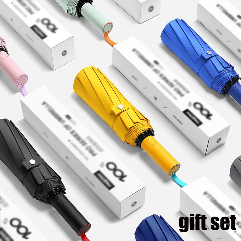 Vollautomatischer, winddichter, starker, automatischer Faltschirm mit 72-Knochen-Sonnenschutz und Regenschutz für Männer und Frauen, Geschenkset Image