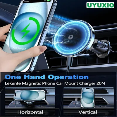 UYUXIO 15 W magnetischer kabelloser Kfz-Ladegerät-Adapter, Schnelllade-Entlüftungsöffnung, Autotelefonhalter für iPhone 16 Pro Max 15 14 13 Plus 12