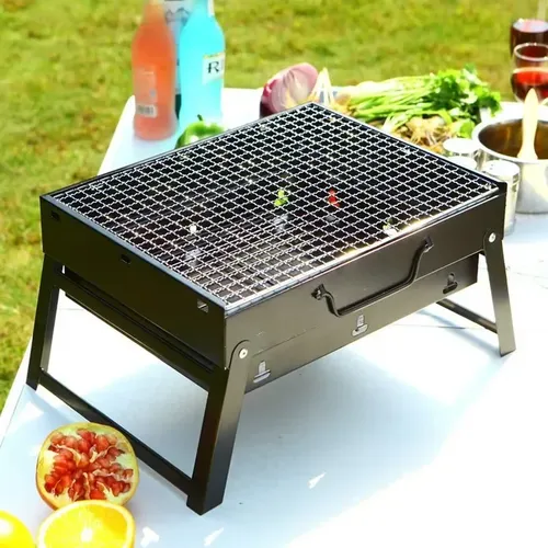 Small Portable BBQ Charcoal Grill Stainless Steel Outdoor Cooking Kit for Camping Picnic Beach