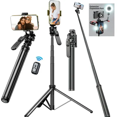Selfie Stick Tripod with Remote for iPhone Phone Gopro DSLR Camera, 2.0m Extendable Phone Tripod Cold Shoe Mount for Vlog Videos