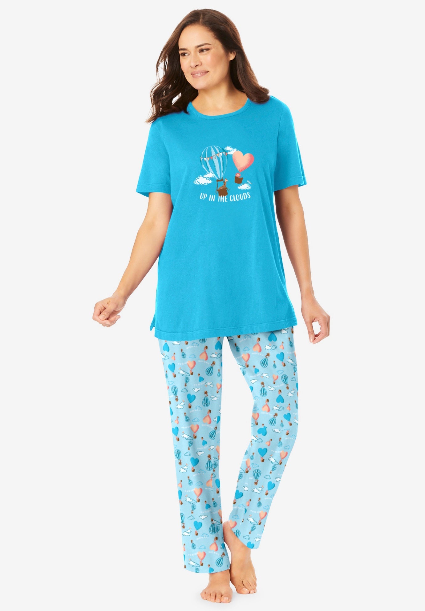 Plus Size Women's Graphic Tee PJ Set by Dreams & Co. in Caribbean Blue Clouds (Size 2X) Pajamas