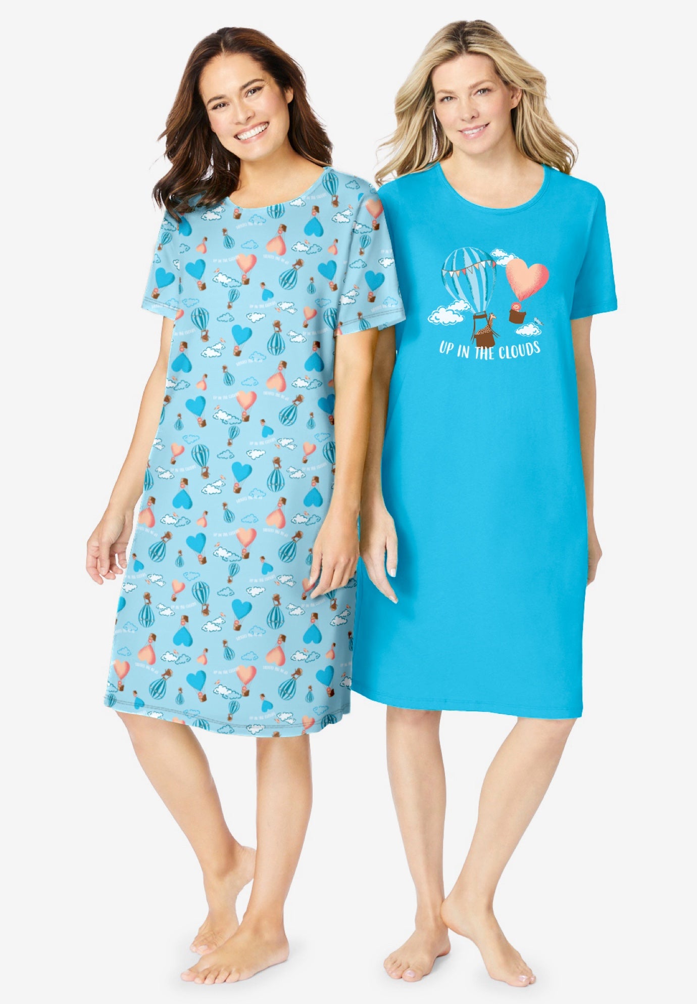 Plus Size Women's 2-Pack Short-Sleeve Sleepshirt by Dreams & Co. in Caribbean Blue Clouds (Size 1X/2X) Nightgown