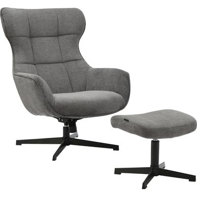 Drehsessel INOSIGN "DEGAN Ohrensessel mit Hocker im Set", grau (anthrazit), H:96cm T:86cm, Sessel, Relaxsessel mit 360-Grad-Drehfunktion u. Hocker, Webstoff Image