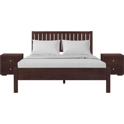 Graham Wooden Platform Bed in Walnut, King with 2 Nightstands by Camden Isle in Espresso (Size QUEEN)