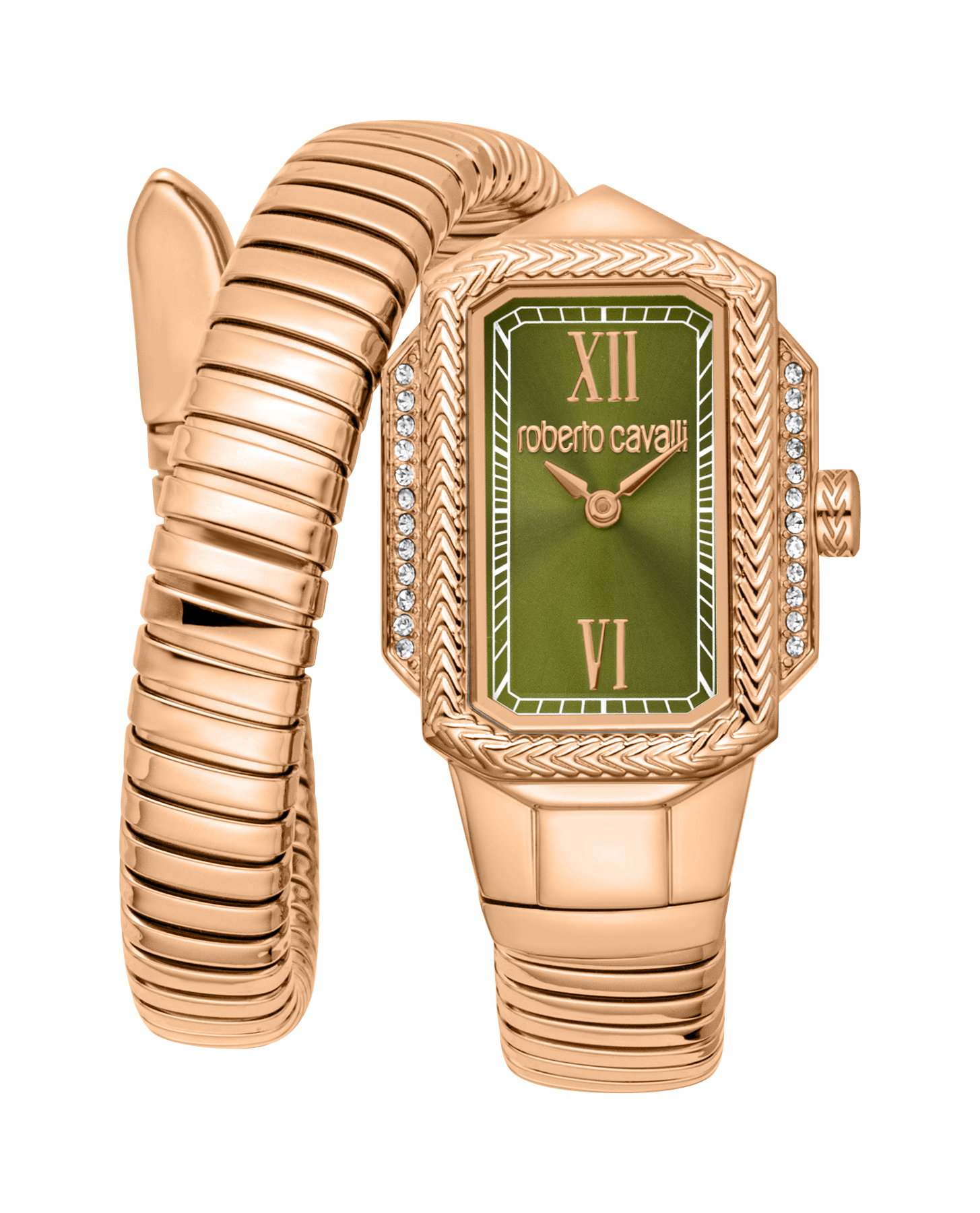 Roberto Cavalli Womens Rose Gold Snake With Green Dial Stainless Steel Watch - One Size | Roberto Cavalli Sale | Discount Designer Brands