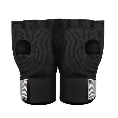 TEMU 1 Pair Mma Half Finger Gel Boxing Gloves - Black With White Wraps, Muay Thai Training Hand Wraps, Nylon Material, Closure, Wrist Support For Muay Thai, Mma, And Martial Arts