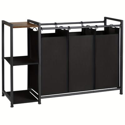 TEMU Amhancible 3-section Modern Laundry Hamper With Removable Oxford Fabric Bags, Metal Frame Storage Organizer For Bathroom, Bedroom & Laundry Room, Black, Laundry Baskets Image