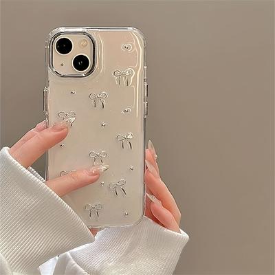 TEMU Silvery Bow Transparent Phone Case Suitable For Iphone 16 Pro Max 15 14 11 Pro Max 16e X Xr Xs 8 16 Plus Se2020 Cover Image