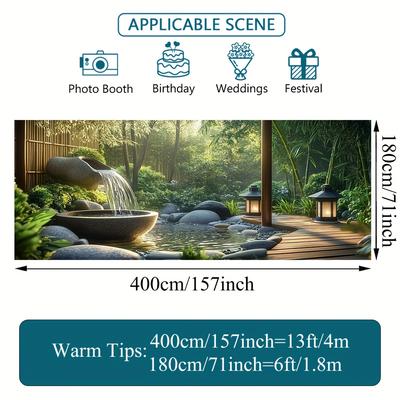 TEMU 2d Door Banner, 1pc 2d Flat Printing Zen Garden Bamboo Fountain Garage Door Banner, Seasonal And Fun, Ideal For Autumn Celebrations And Harvest Festivals Image