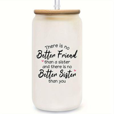 TEMU 16oz Glass Coffee Cup With Bamboo Lid & Straw - Perfect Sister Gift For Christmas, - Insulated, Reusable, Bpa-free Image