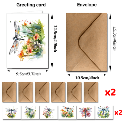 TEMU A Set Of 24 Watercolor Dragonfly Greeting Cards With Envelopes - Suitable For Such As Thank You, Congratulations, , Weddings, And Valentine's Day Cards, Anyone. Image