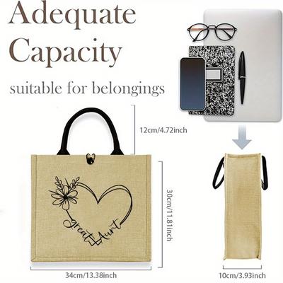 TEMU Chic Aunt-themed Jute Tote Bag - Large Capacity, & Stylish Handbag For Shopping, , Parties | Perfect Gift For Aunts Image