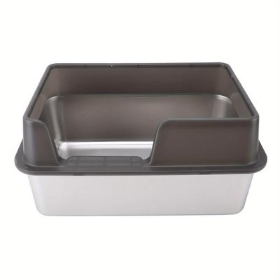 TEMU Large Stainless Steel Litter Pan With Scoop – Open Top, High Side Design, Durable & Easy To Clean, 50 X 35 X 25cm, Indoor Cats, Cat | Sleek Metallic Finish | Surface Image