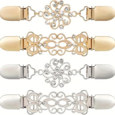 TEMU 4pcs Dress Clip Set, Alloy Vintage Waist Clip, Retro Blouse Tightener, Hat Dress Shirt Shawl Clips For Women, Stainless Steel, No Synthetic Gemstone Image