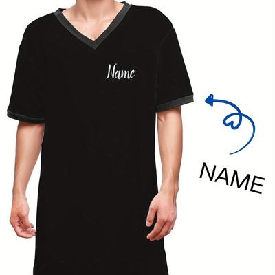 "TEMU Men's Yellow Casual Pajama Set With "name" Print - Lightweight, Comfortable Short Sleeve V-neck T-shirt And Matching Pants, Summer, Home | | Lightweight Fabric, Pajamas For Men" Image