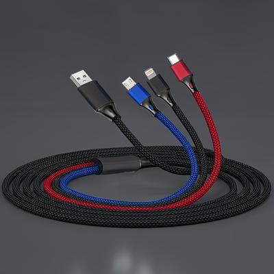 TEMU 3-in-1 Universal Charging Cable - Durable Nylon Woven, Charger Cable Angle-free, Compatible With Iphone 14,, Xiaomi, And More, Iphone, Type-c, Micro Usb Devices Max 12w 1.2m/3.9ft/47inch Image