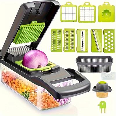 TEMU 1 Set 16-in-1 Manual Vegetable Chopper With 8 Blades, Container, Peeler, And Strainer For Prep, Professional Onion, Carrot, And Garlic Slicer, Kitchen Supplies Image