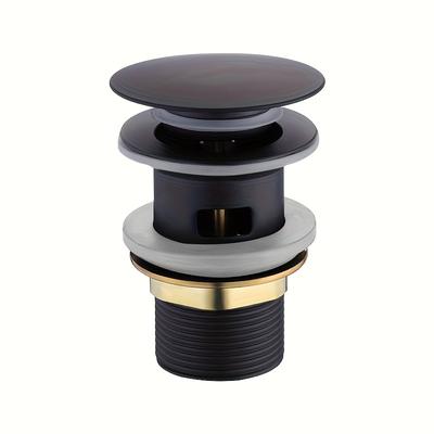 TEMU 1pc Stainless Steel Pop-up Sink Stopper - Drain Valve With Easy-operate Knob, Leak-proof Seal For , White & Golden Image
