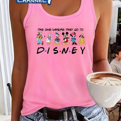 TEMU Mouse Character Print Women's Sleeveless Racer Vest - Vibrant Red, Stretchy Lightweight Fabric, Machine Washable Summer Casual Top, Beach Clothing | Easycare Clothing Image