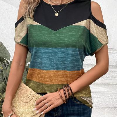 TEMU Women' Color- Off-shoulder Short-sleeve T-shirt Image