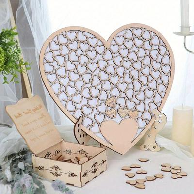 TEMU 101pcs Heart-shaped Inserts Fillable Wooden Guest Book With Gift Box Set | Rustic Style Wedding Anniversary Book Alternative To Traditional Guestbook Image