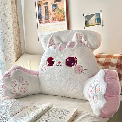 TEMU Large Cute Cat-shaped Knit Pillow With Red - Soft, Plush Fabric, Ideal For Reading, Office, Dorm, Or Nap Time, Office Pillow | Design | Knit Construction, Cat Pillow Image