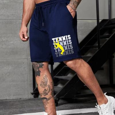 TEMU Men's Casual Drawstring Shorts With Tennis Print - Breathable Polyester, Summer Sports & Outdoor Activities Image