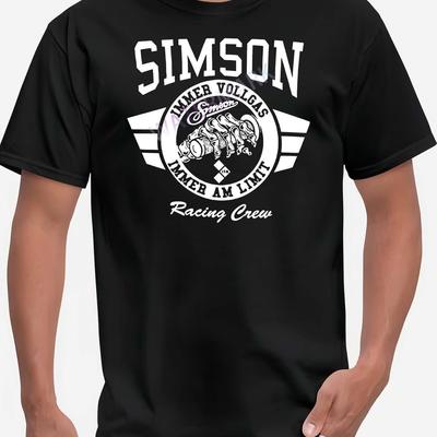 "TEMU 26979 Men's Motorcycle Racing Graphic T-shirt - Black Casual Short Sleeve Tee With " " Design, Regular Fit, Machine Washable, Summer Apparel, Print Shirt, Shirt" Image