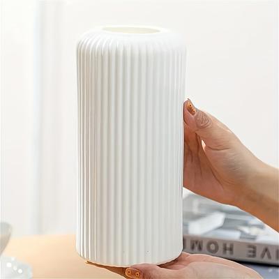 TEMU 8-inch Modern Plastic Decorative Cylinder Vase With Ribbed Design - Coffee Tables, Floral Arrangements, And Home Decor, Vases Home Decor Image