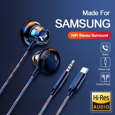 For Samsung Headphones HiFi Surround Sound In Ear With Mic Music Type C 3.5mm Wired Earplugs For Samsung Galaxy S25 24 23 Ultra