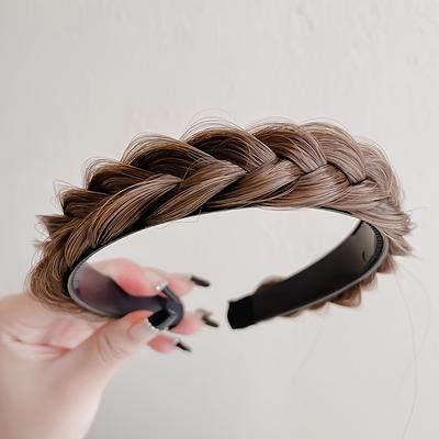 TEMU 1pc Women's Elegant And Fashionable Fishbone Braided Headband, Simple Non-slip Solid Color Hair Accessory, For Parties And Festive Vacations And Summer, Wig Accessories Image