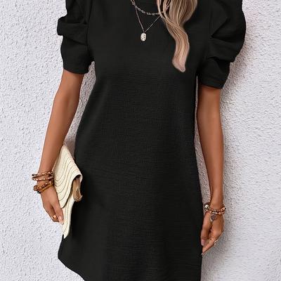 TEMU Elegant Black Ruffle-sleeve Bodycon Dress For Women - Crew Neck, Solid Color, Versatile Fashion Statement, Casual Or Formal Occasions, Dresses Elegant Formal Image