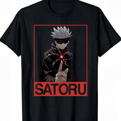 TEMU Men' Anime Graphic-shirt Character Design With Print& White Hair Detail , Crew Neck, Short Sleeve Breathable& Comfortable Casual Use Image