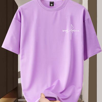 TEMU Men's Trendy Loose-fit Round Neck T-shirt - Casual Summer Short Sleeve With Elegant , Comfortable & Versatile For Sports Or Leisure Image