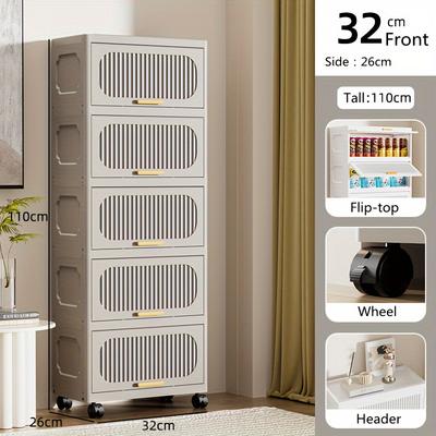 TEMU 32cm Gray Multi-drawer Storage Cabinet With Front And Golden Handles, Waterproof Plastic, Equipped With Wheels For - Ideal For Home Organization, Storage Box Image