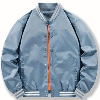 TEMU Men's Casual Jacket - Light Blue, Loose Fit With Zipper And Pockets, Polyester Softshell, , Casual Outerwear | Relaxed Fit Jacket | Zippered Jacket Image
